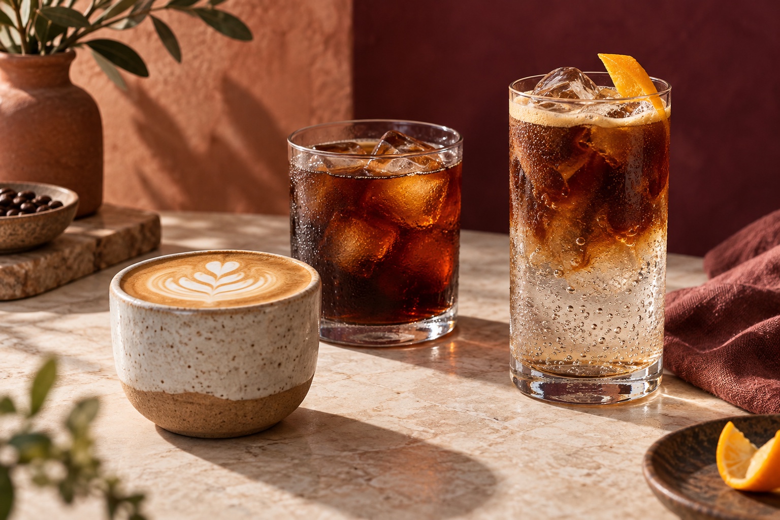Flat white, cold brew y espresso tonic