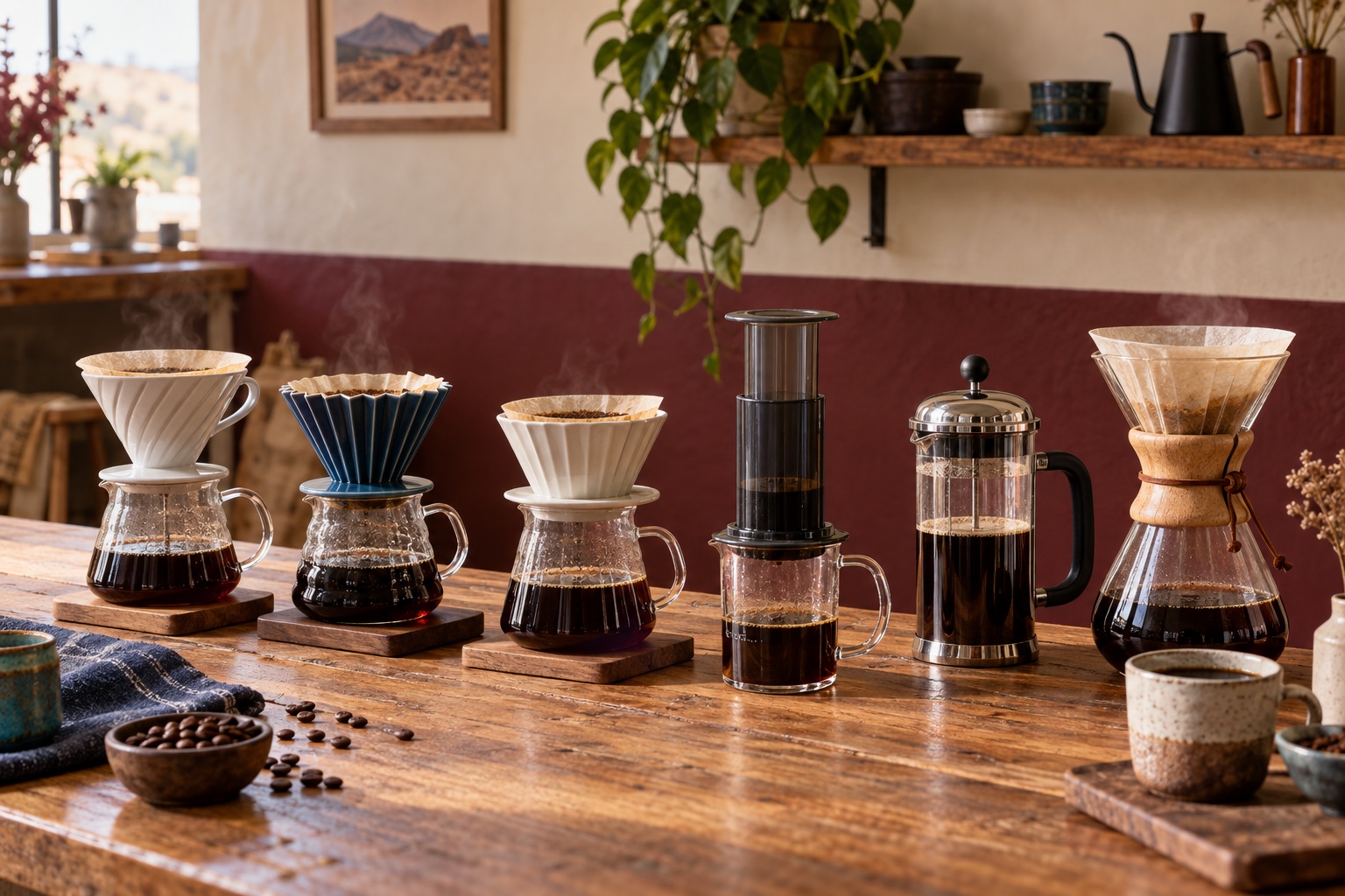 Métodos V60, Origami, Kalita, Aeropress, prensa francesa y Chemex